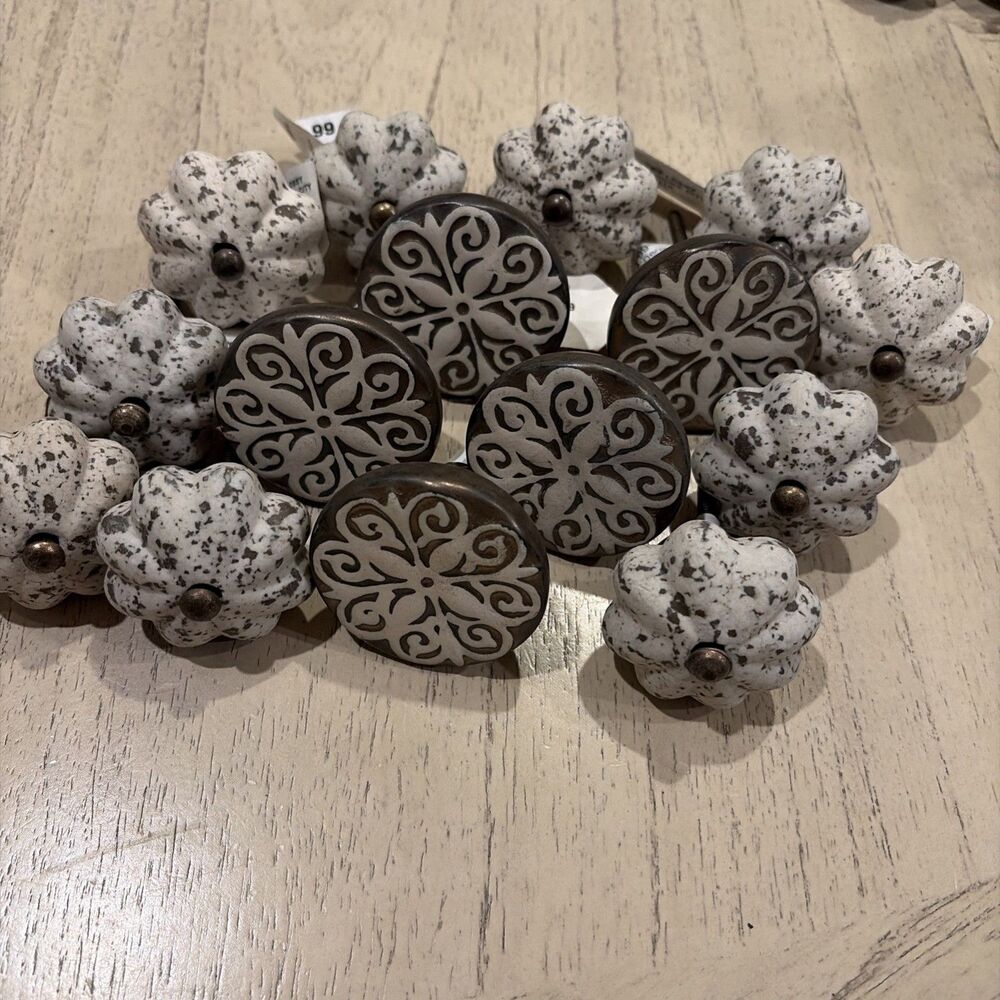 Lot of 15 White & Brass Rustic Style Spiral Knobs Includes Hardware Hobby Lobby